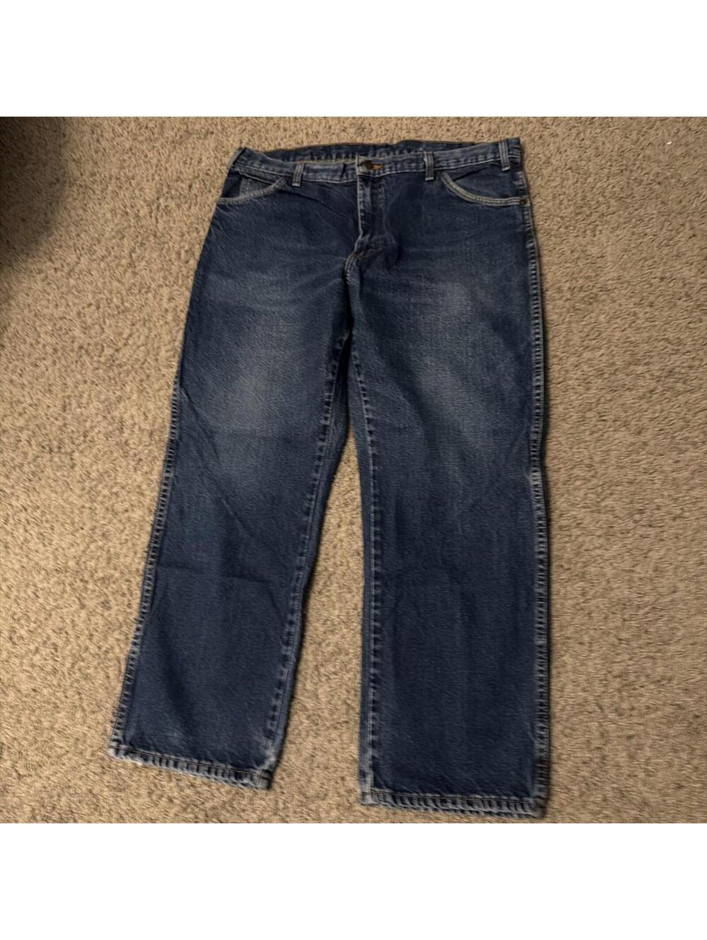 Dickies Jeans Mens 38x28 Blue Denim Straight Leg Workwear 5 Pocket Zip Fly Faded